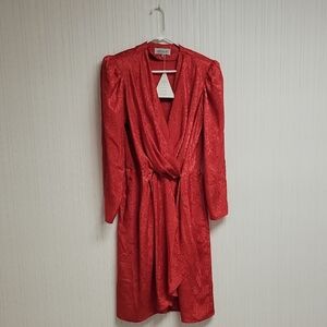 Argenti Pure Vibrant Red Long Sleeve Dress, 1980s Deadstock. Sz 10. New
